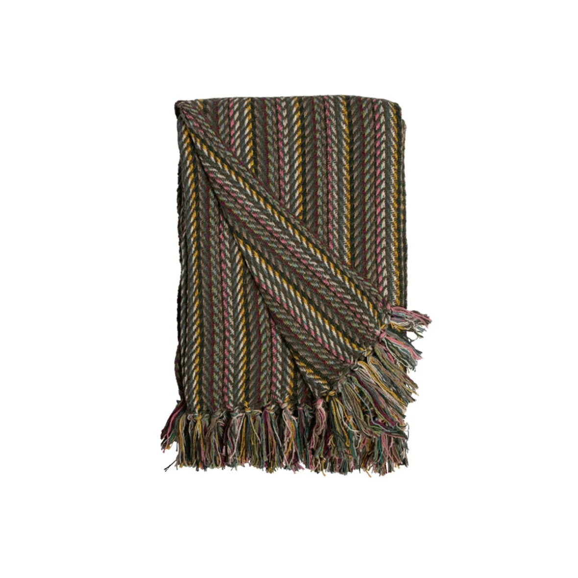 Bomuldsplaid - zigzag - olive