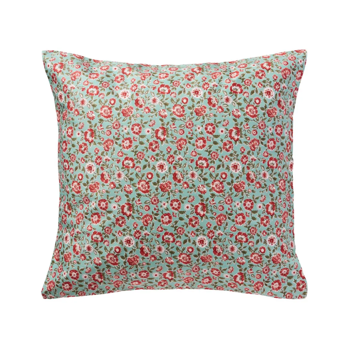 Pudebetræk 60x60 cm. - m/rustfarvede blomster og grønne blade