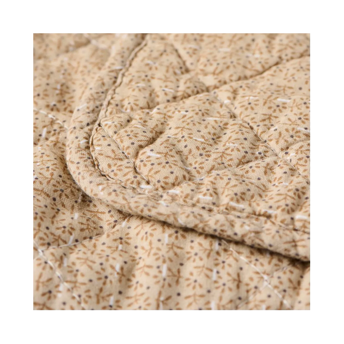 Quilt - Beige m. brune blomster