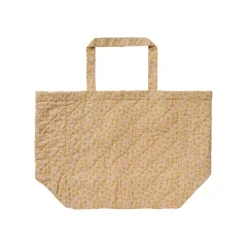 Quiltet taske - beige m. grønne og rosa blomster