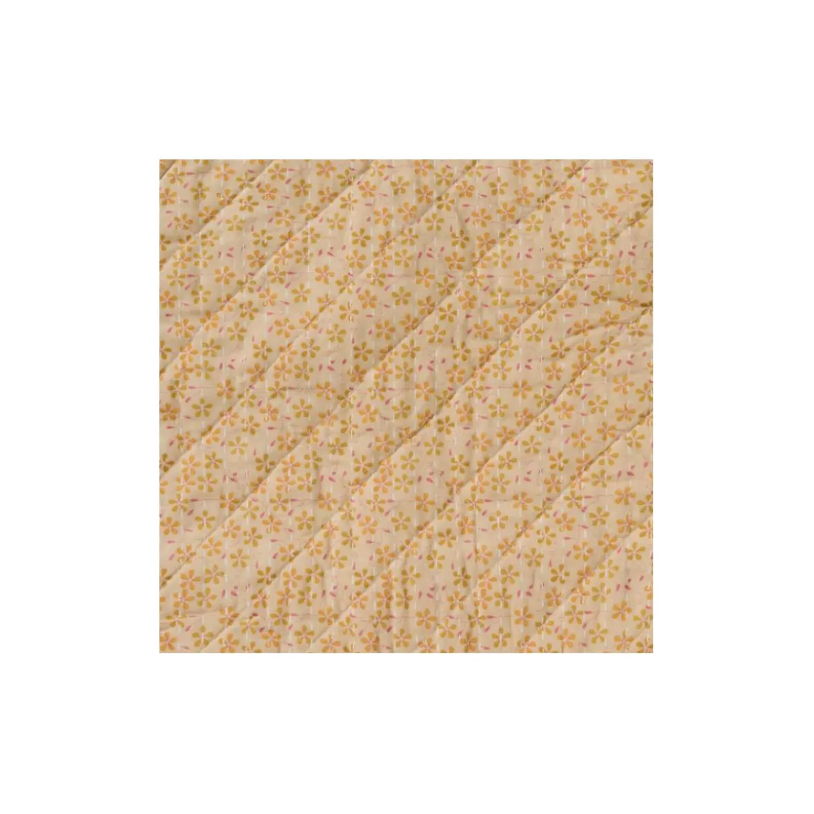 Quiltet taske - beige m. grønne og rosa blomster