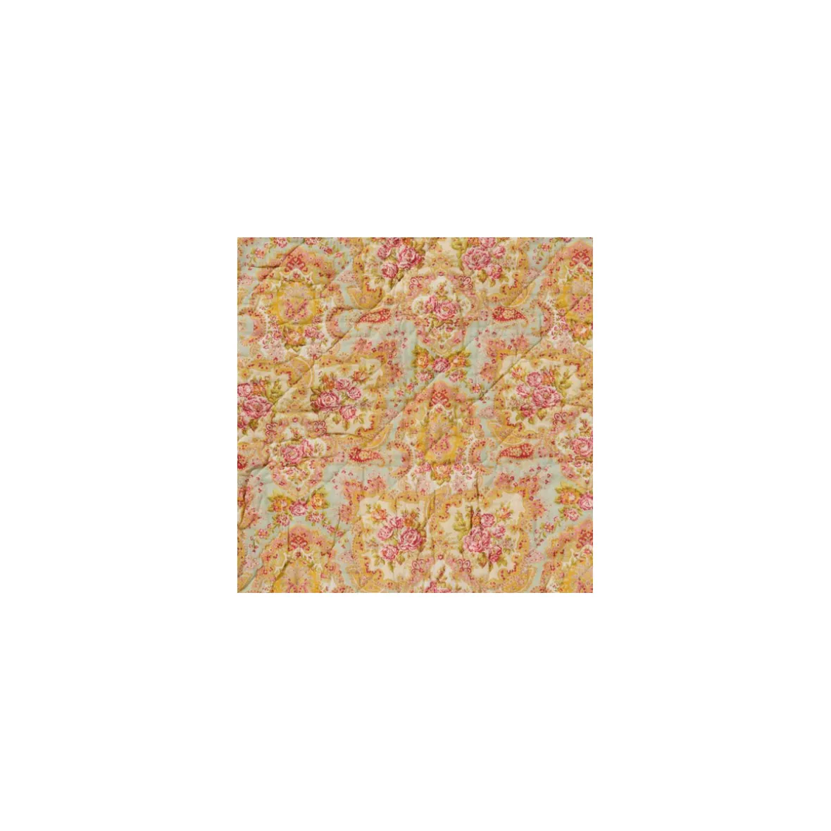 Quiltet taske - støvblå m. multifarvede blomster & paisley