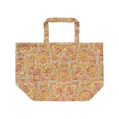 Quiltet taske - støvblå m. multifarvede blomster & paisley