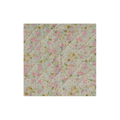 Quiltet taske - støvblå m. rosa og grønne blomster