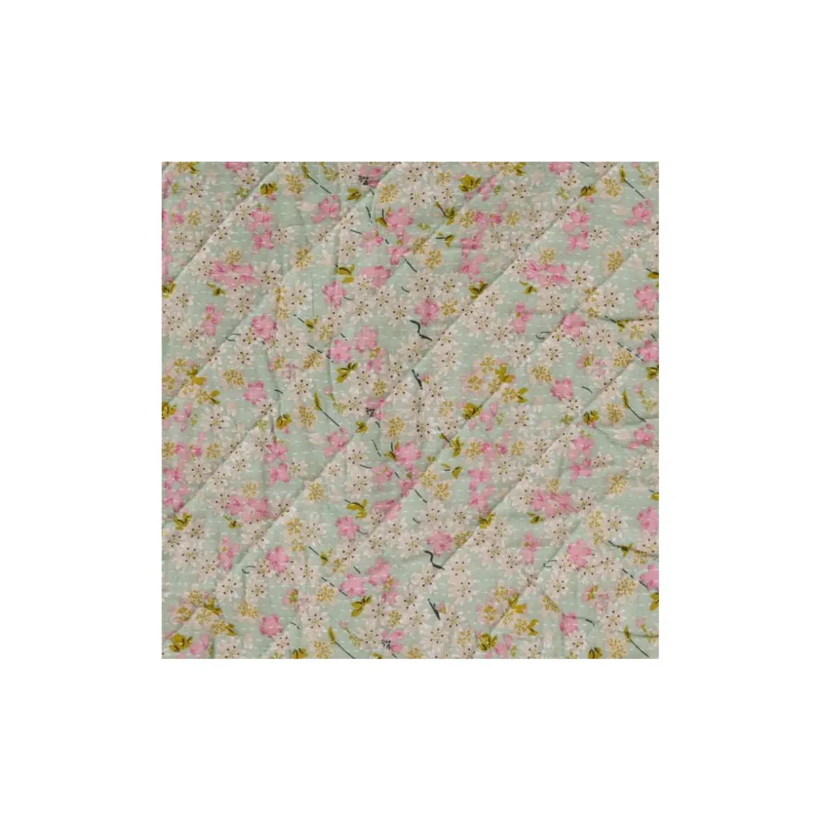 Quiltet taske - støvblå m. rosa og grønne blomster