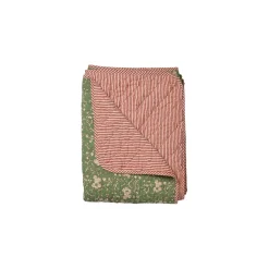 Quilt - Grønne blomster m. stribet bagside
