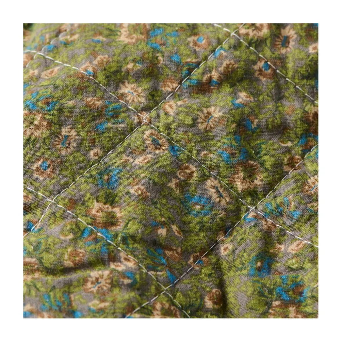 Quilt - Grønt m. blå og rosa blomster
