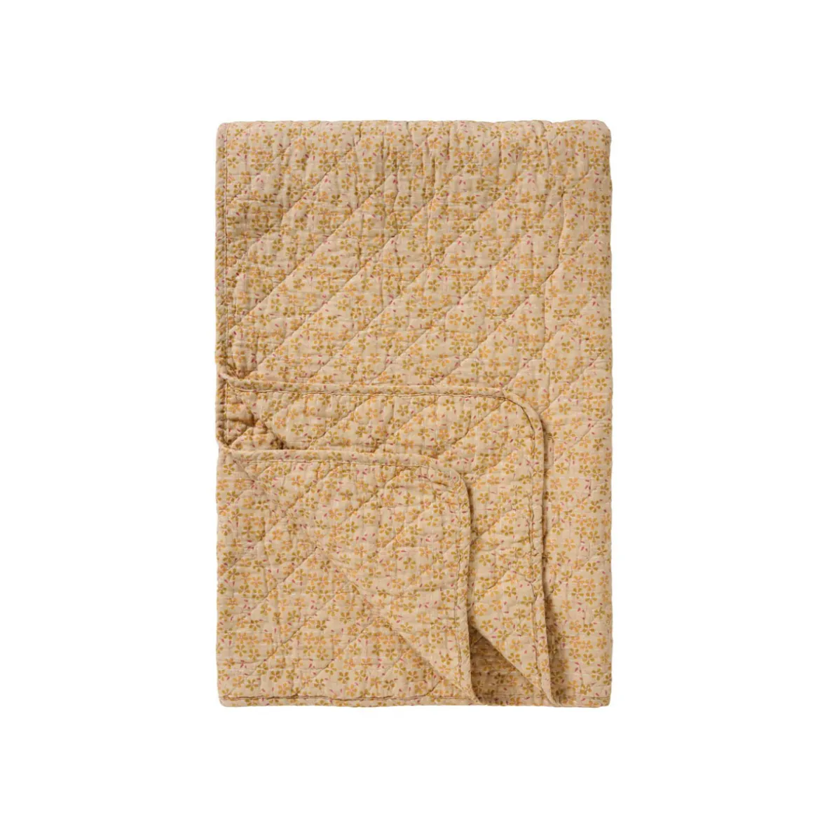 Quilt tæppe - beige m/gule, grønne og hindbærfarvede blomster