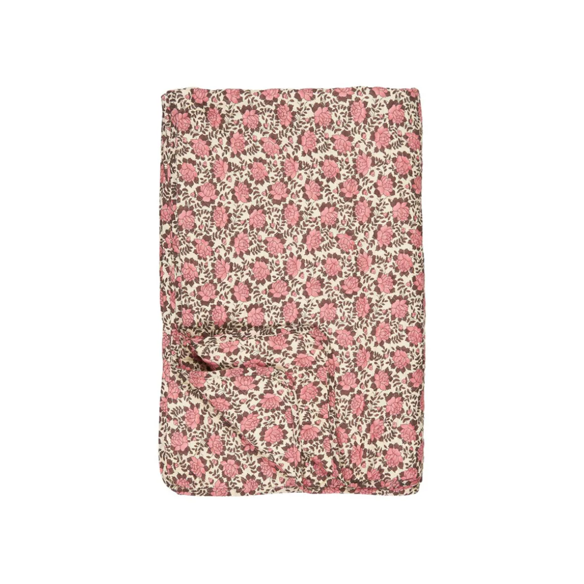 Quilt tæppe - creme med lyserøde blomster