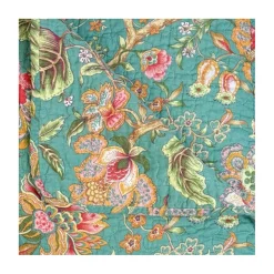 Quilt tæppe - petrolium med blomster